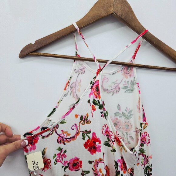 Forever 21 Floral Strappy Mini Dress Ivory Pink Stretch Bodycon NWT S Summer Y2K - Picture 14 of 16